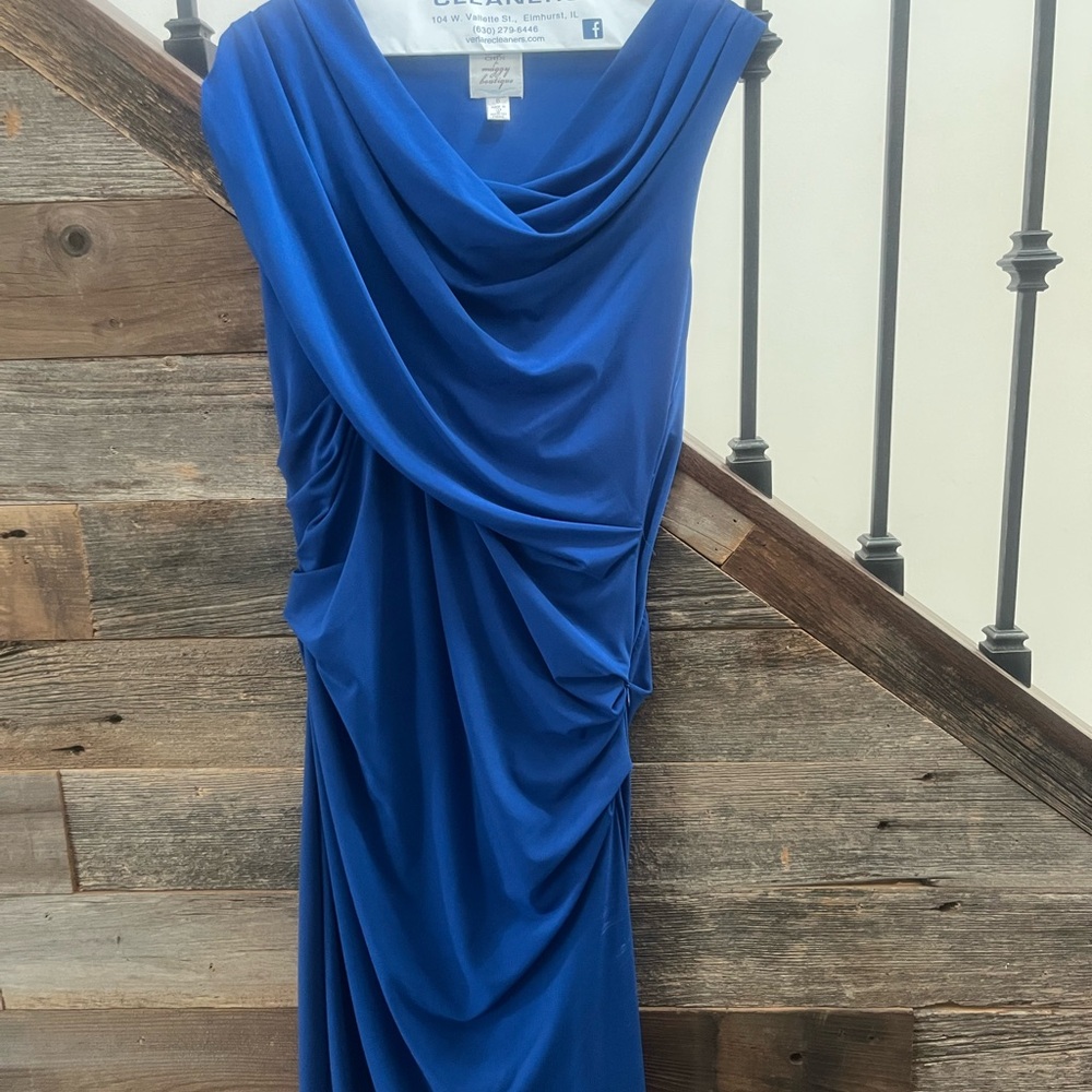 Suzi Chin for Maggy Boutique Blue Asymmetrical Ruched Gown